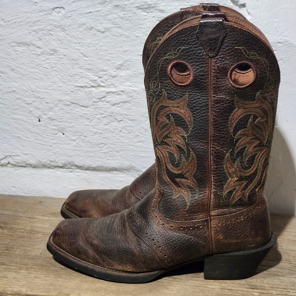 Justin Mens 5235 Stampede Brown Leather Square Toe Western Cowboy Boots 9.5 D